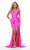 Ashley Lauren - 11051 Sleeveless Fringed Tie Waist High Low Gown Evening Dresses 0 / Hot Pink