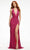 Ashley Lauren - 11068 Beaded Deep Halter V Neck Long Dress Evening Dresses 0 / Fuchsia