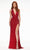 Ashley Lauren - 11068 Beaded Deep Halter V Neck Long Dress Evening Dresses 0 / Red