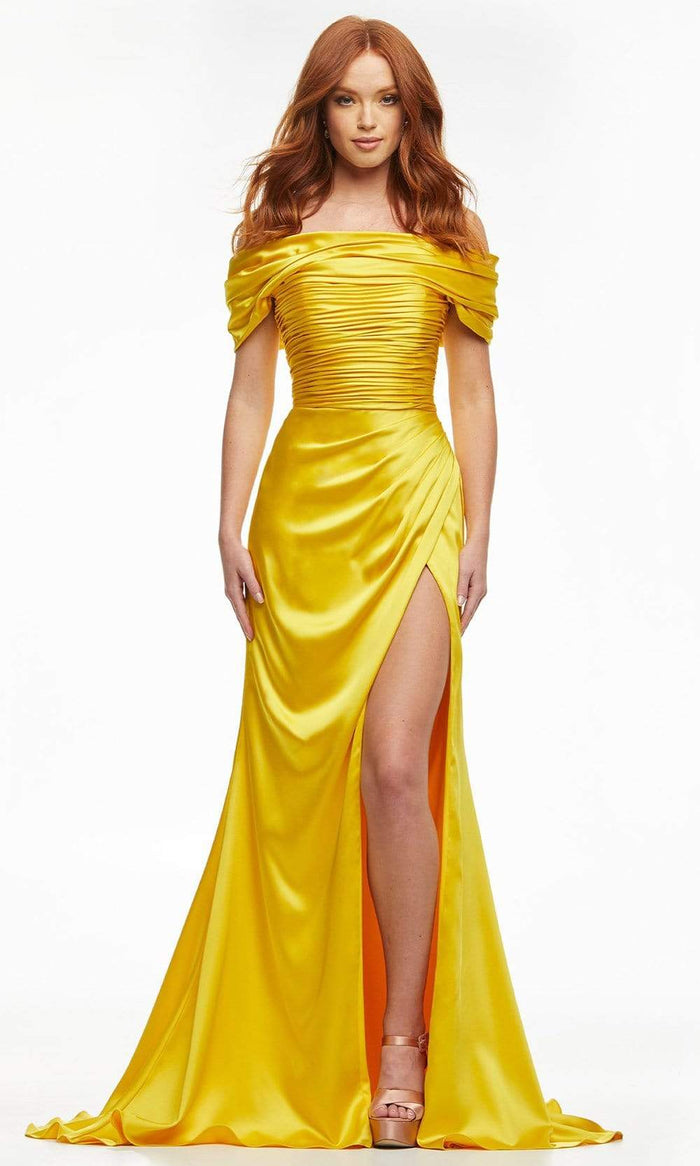 Ashley Lauren - 11093 Ruched Sheath Evening Dress Pageant Dresses 0 / Yellow