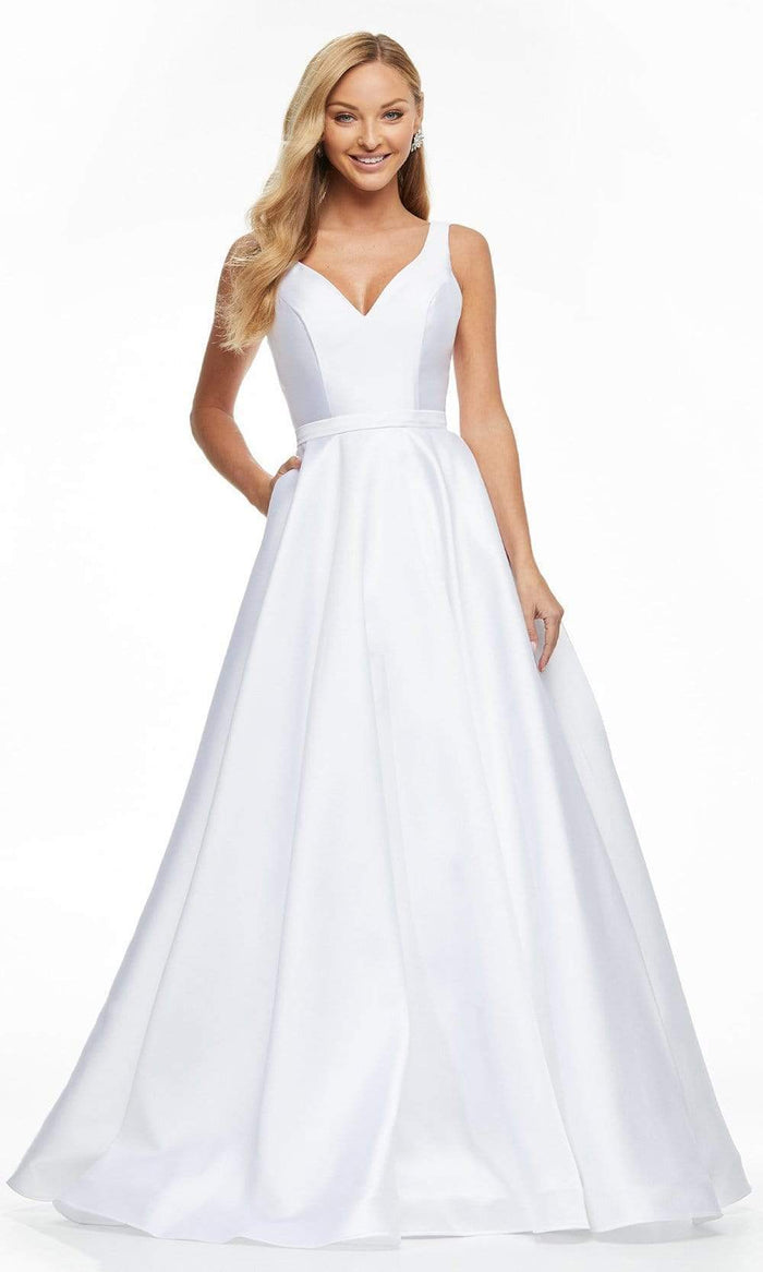 Ashley Lauren - 11094 V Neck Simple A-line Bridal Dress Bridal Dresses 0 / White