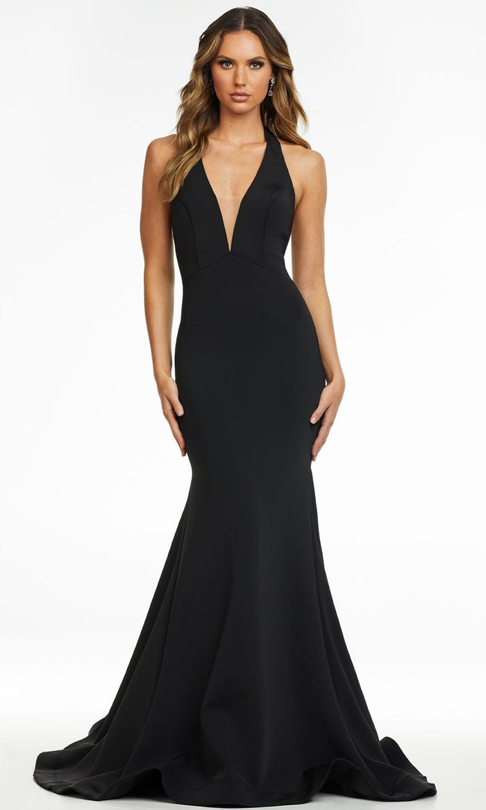 Ashley Lauren - 11121 Plunging Halter Gown Evening Dresses 0 / Black