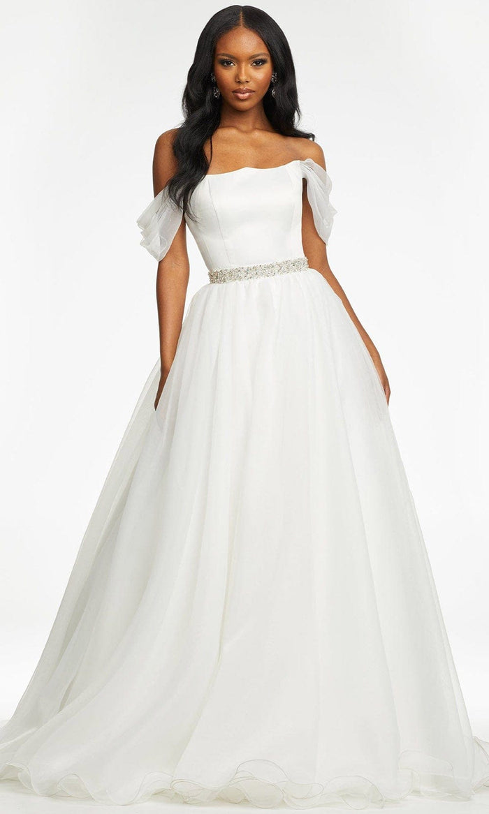 Ashley Lauren - 11129 Off Shoulder Organza Ballgown Bridal Dresses 0 / Ivory