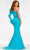 Ashley Lauren - 11131 Feather Detail Long Sleeve Gown In Blue