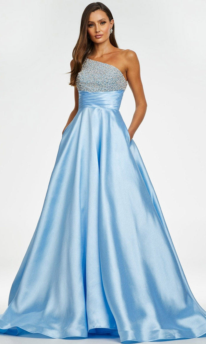 Ashley Lauren - 11149 Beaded Bustier Taffeta Gown Prom Dresses 0 / Sky