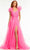 Ashley Lauren - 11166 Ruffled V-Neck A-Line Gown Prom Dresses 0 / Hot Pink