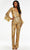 Ashley Lauren - 11181 Bell Sleeve Beaded Jumpsuit Evening Dresses 0 / Gold