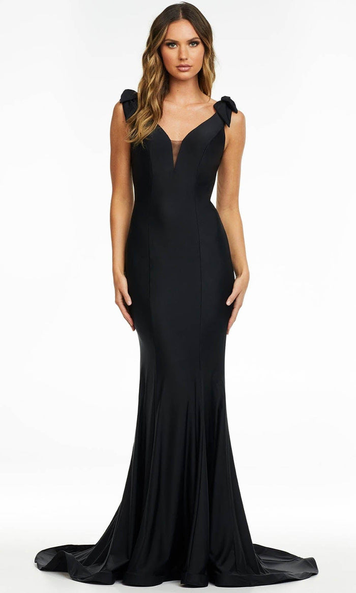 Ashley Lauren - 11183 Bead-Draped Back Gown Prom Dresses 0 / Black