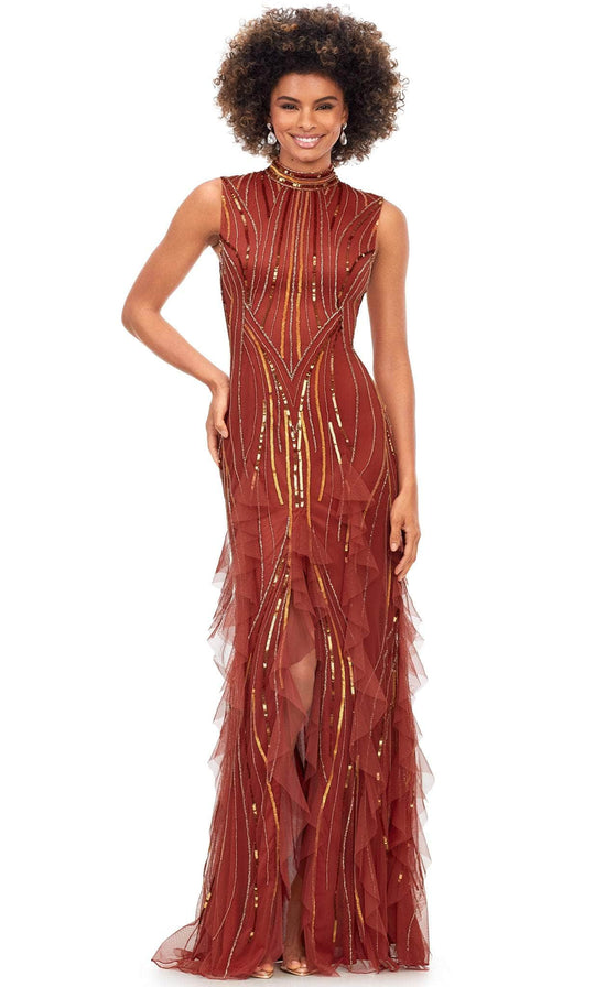 Ashley Lauren 11198 - High Neck Ruffled Evening Gown