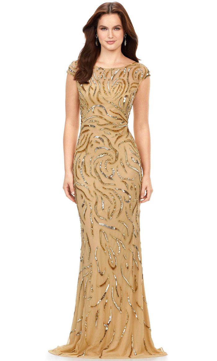 Ashley Lauren 11212 - Cap Sleeved Evening Dress Special Occasion Dress 0 / Gold