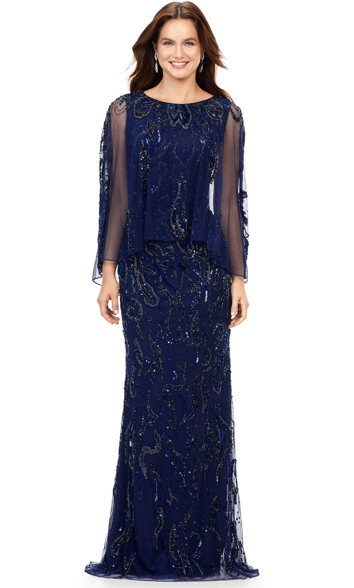 Ashley Lauren 11214 - Sleeveless with Overlay Evening Dress Special Occasion Dress 0 / Navy