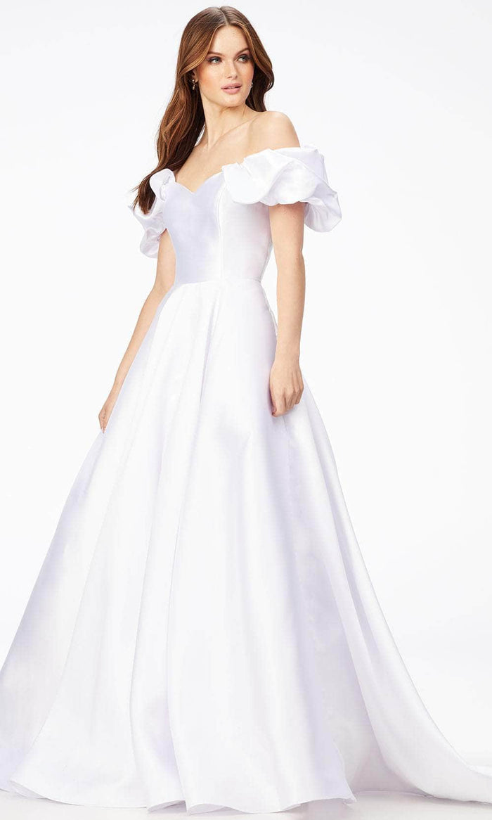 Ashley Lauren 11231 - Ruffled Off-Shoulder Bridal Gown Special Occasion Dress 0 / White