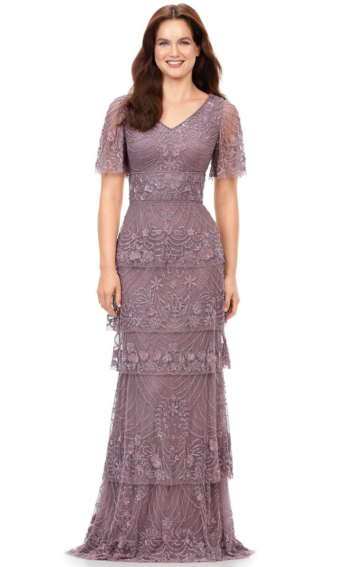 Ashley Lauren 11235 - Flutter Sleeve Tiered Evening Gown Special Occasion Dress 0 / Dusty Mauve