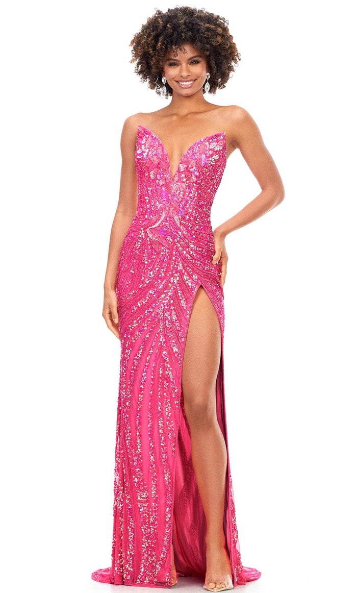 Ashley Lauren 11236 - Sequined High Slit Prom Gown Prom Gown