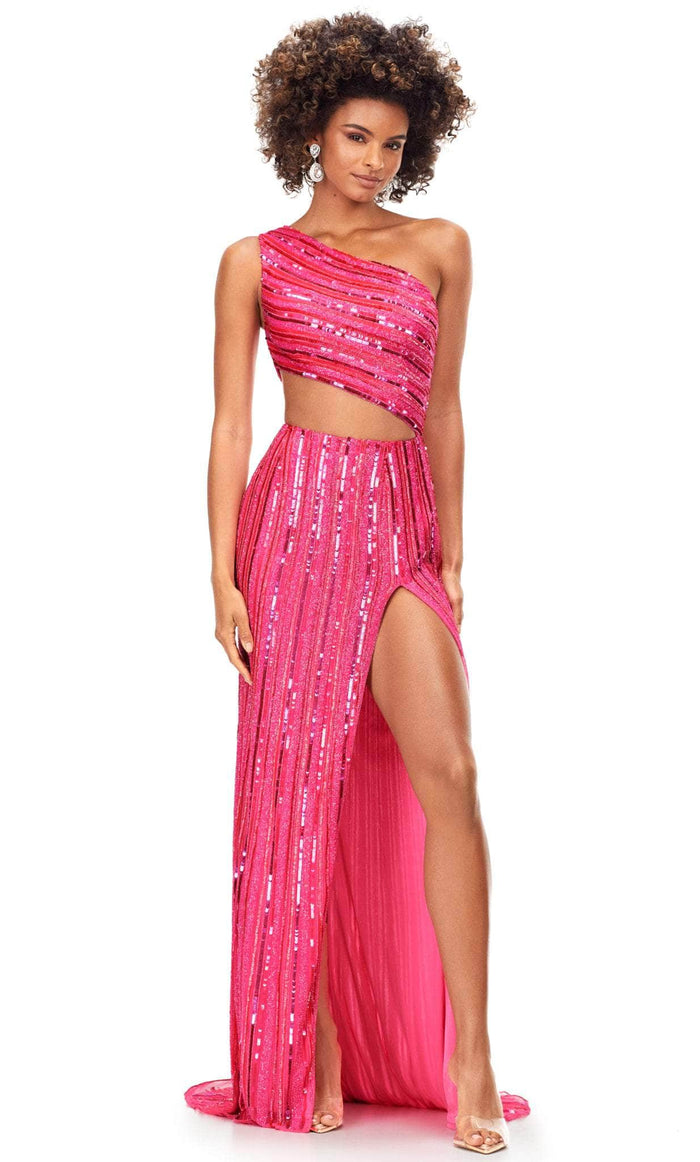 Ashley Lauren 11240 - One Shoulder Embellished Prom Gown Prom Gown 00 / Bright Pink
