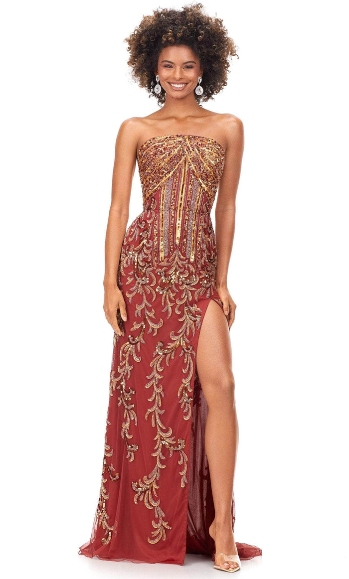 Ashley Lauren 11242 - Beaded Strapless Gown Special Occasion Dress 0 / Amber