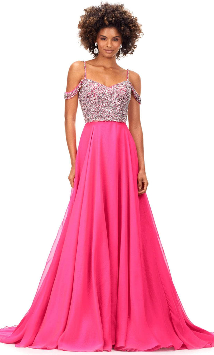 Ashley Lauren 11253 - Cold Shoulder Prom Gown Special Occasion Dress 0 / Hot Pink
