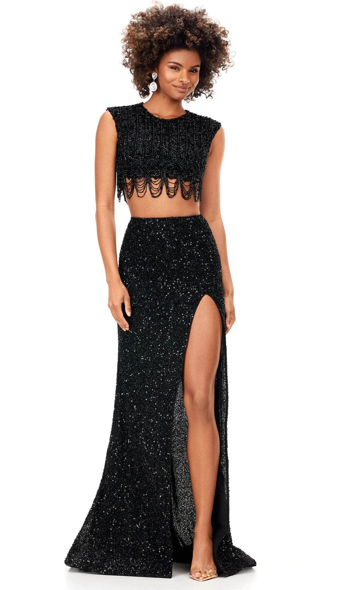 Ashley Lauren 11282 - Shiny Two Piece Fringe Dress Special Occasion Dress 0 / Black