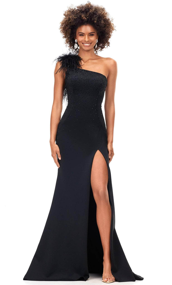 Ashley Lauren 11290 - Feathered Strap Evening Gown Special Occasion Dress 00 / Black