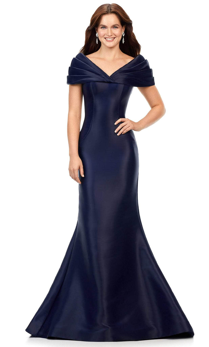 Ashley Lauren 11300 - Satin Off-Shoulder Evening Gown Special Occasion Dress 0 / Navy