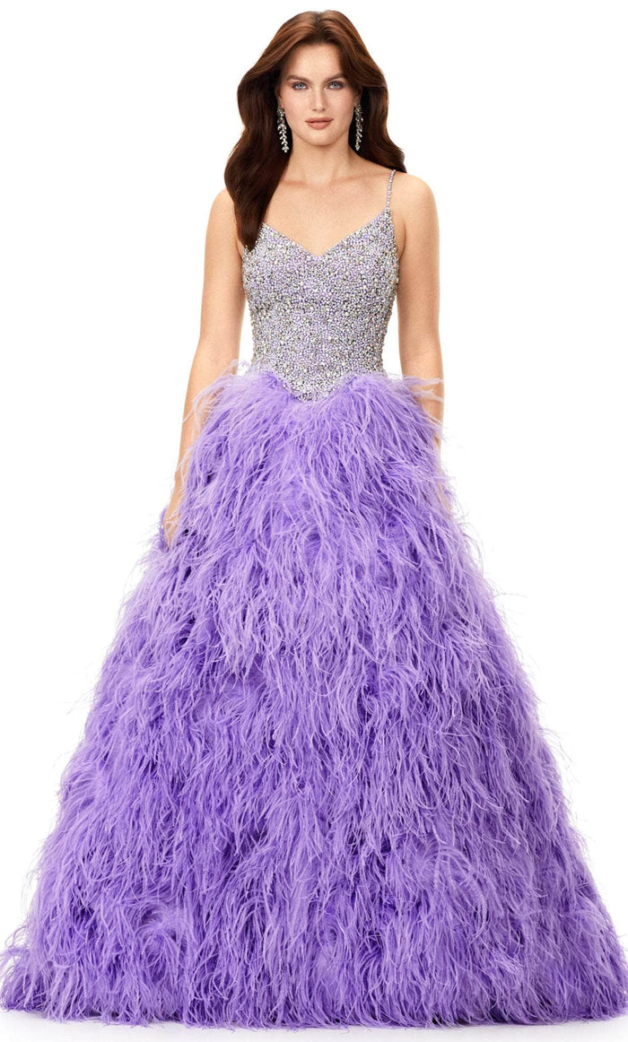 Ashley Lauren 11310 - Crystal Encrusted Sleeveless Ballgown Special Occasion Dress 0 / Orchid