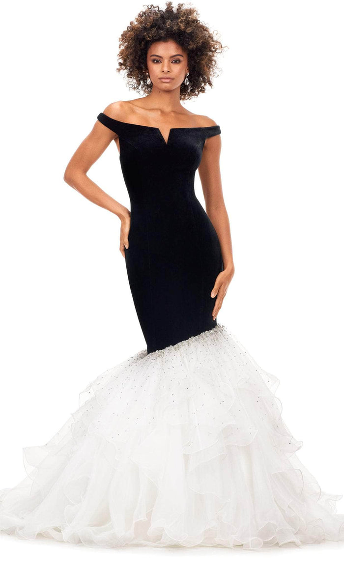 Ashley Lauren 11312 - Velvet-Organza Combo Mermaid Gown Special Occasion Dress 0 / Black/Ivory