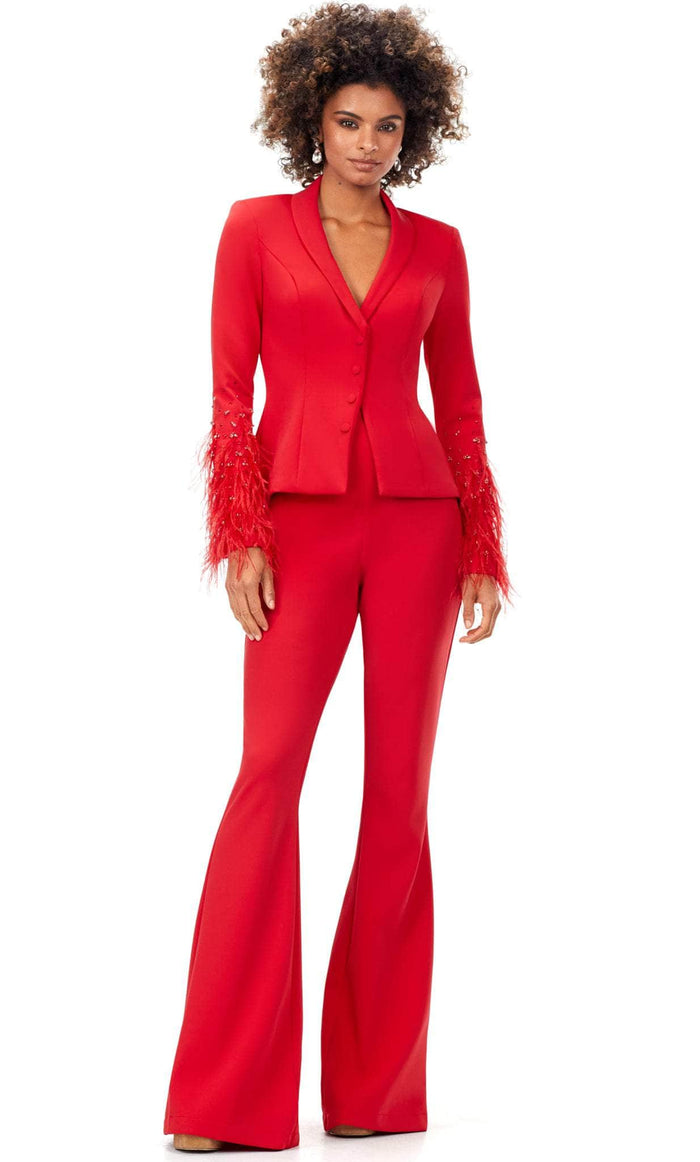 Ashley Lauren 11315 - Long Sleeve Two-Piece Pantsuit Special Occasion Dress 0 / Red