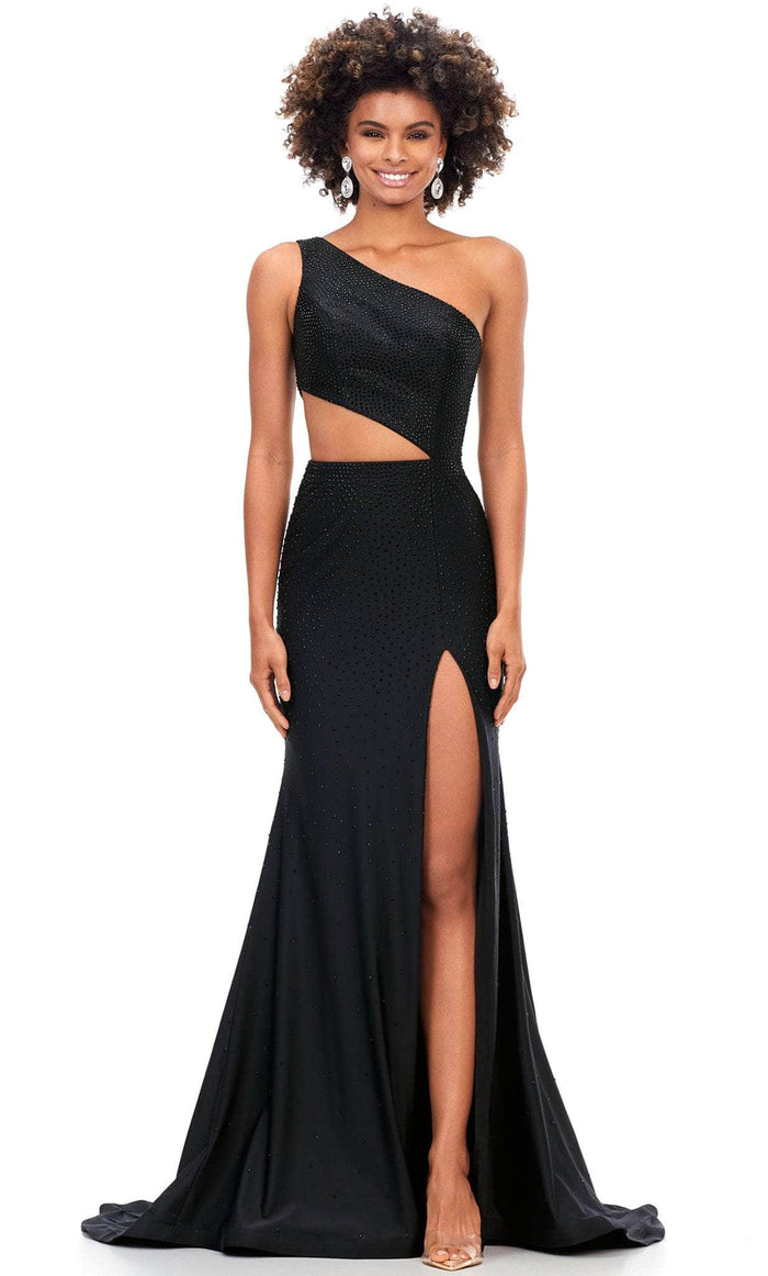 Ashley Lauren 11337 - Asymmetric Neck Mermaid Prom Gown Prom Gown 00 / Black