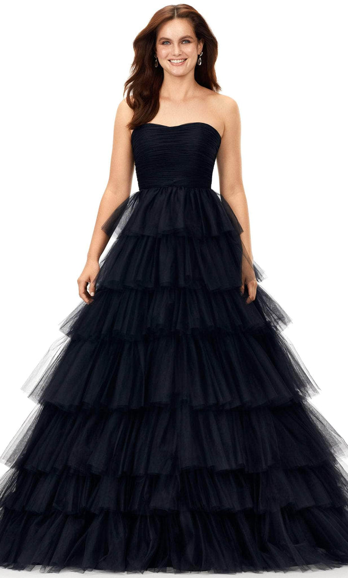 Ashley Lauren 11343 - Strapless Ruched Bodice Ballgown Special Occasion Dress 00 / Black