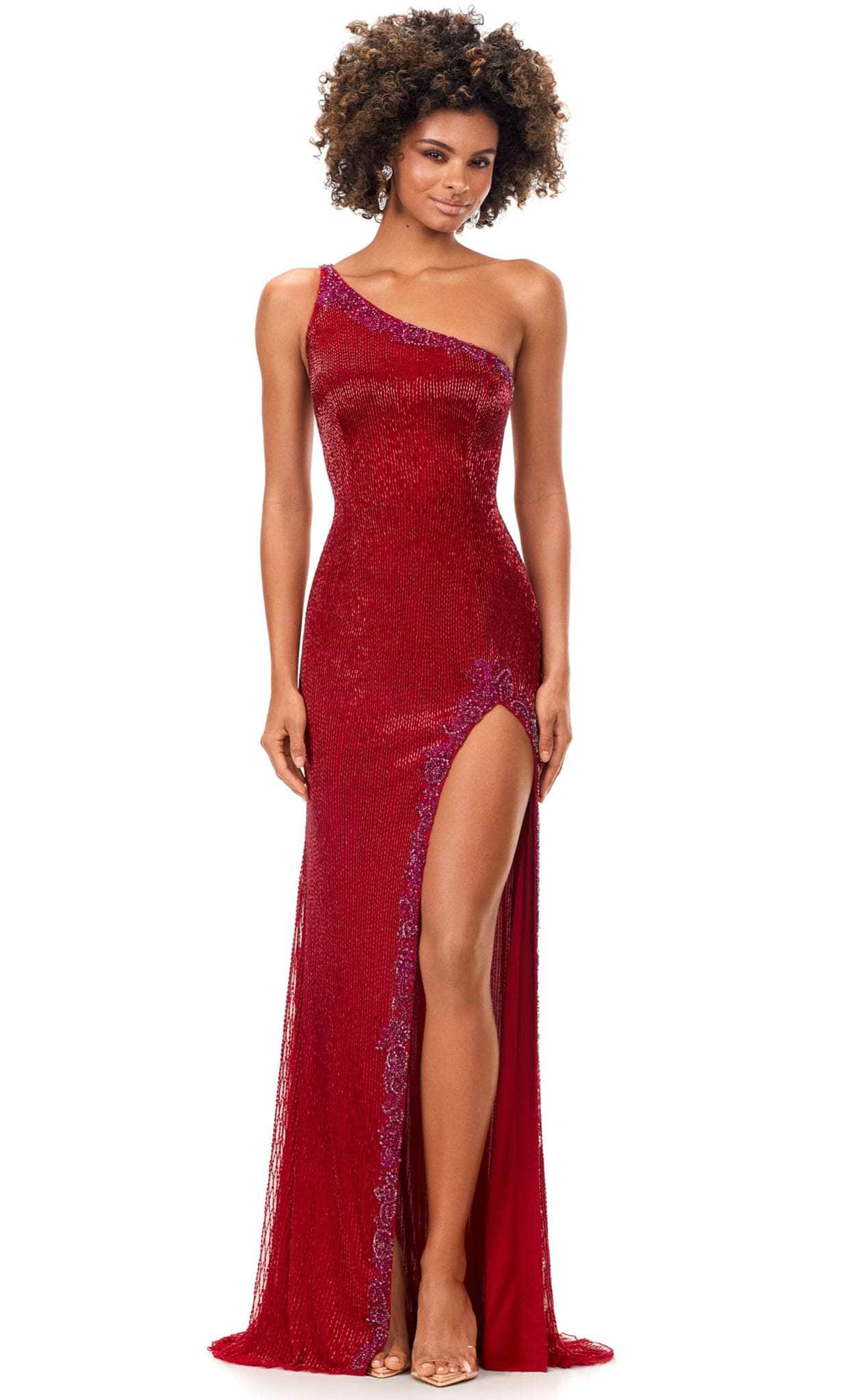 Red Satin Prom Dresses with Slit One Shoulder Mermaid Evening Dress FD –  Viniodress