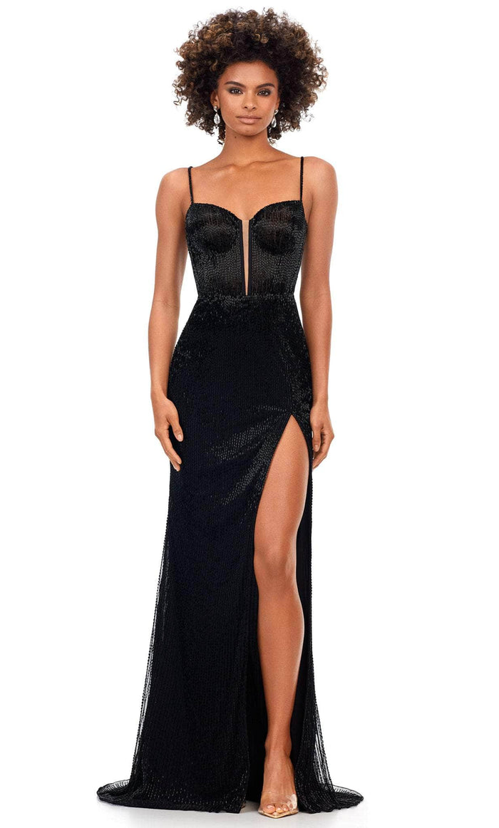 Ashley Lauren 11369 - Sleeveless Beaded Evening Gown Prom Dresses 0 / Black