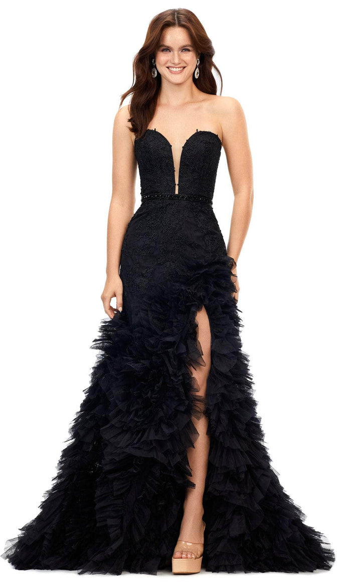 Ashley Lauren 11377 - Sweetheart Ruffled Trumpet Gown Special Occasion Dress 0 / Black