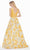Ashley Lauren - 1345 Sleeveless Velvet Bodice Metallic Brocade Ballgown - 1 pc Yellow/Multi In Size 4 Available CCSALE 4 / Yellow/Multi
