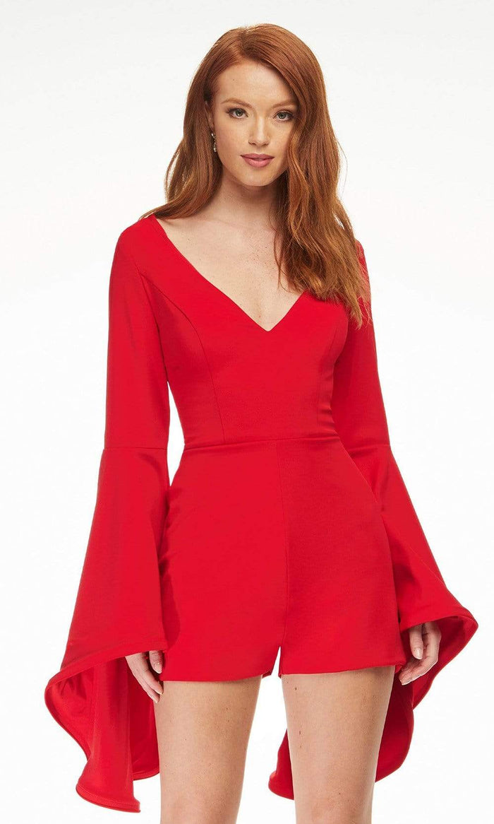 Ashley Lauren - 4442 V-Neck Fitted Romper Homecoming Dresses 00 / Red