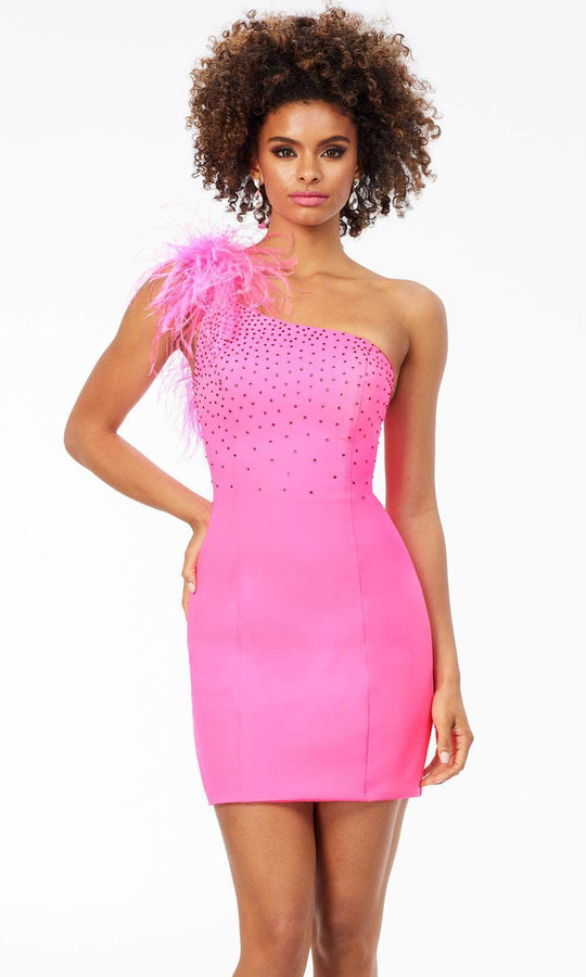 Ashley Lauren 4527 - Feathered One Shoulder Cocktail Dress
