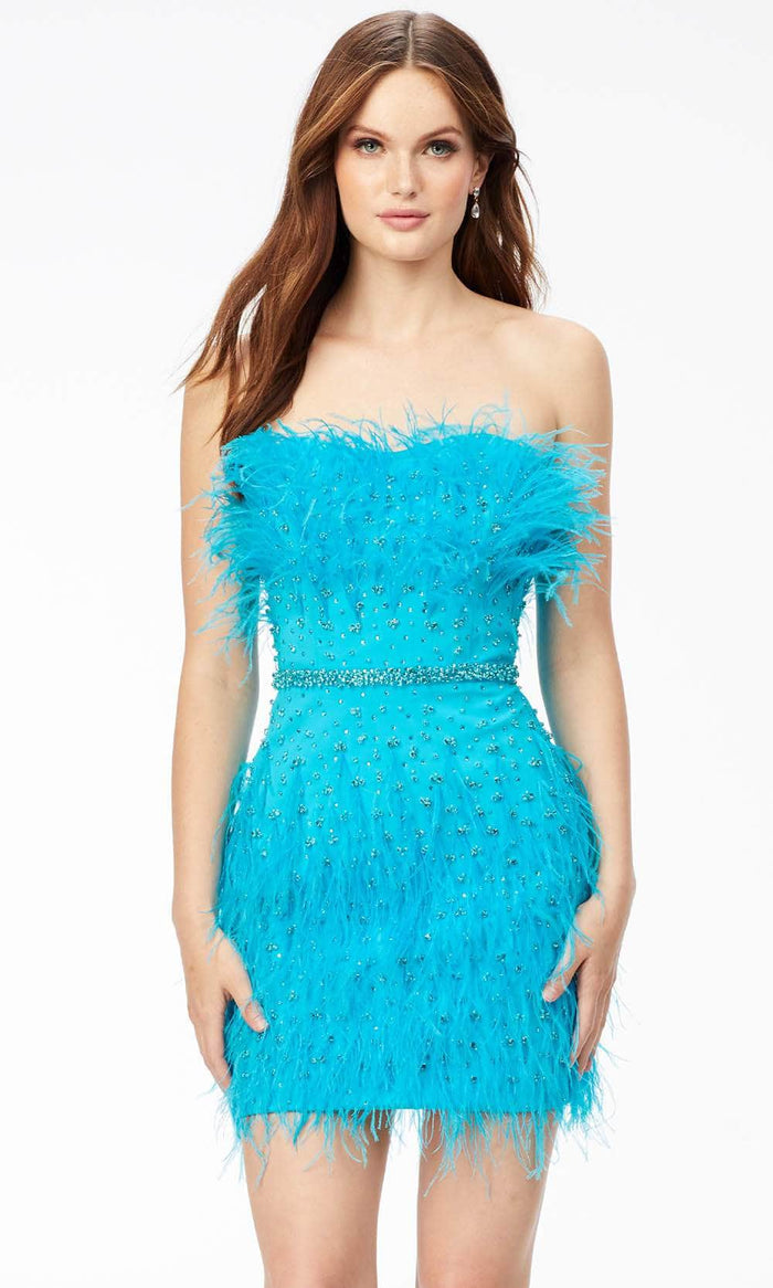 Ashley Lauren 4535 - Fringed Strapless Cocktail Dress Special Occasion Dress 0 / Turquoise
