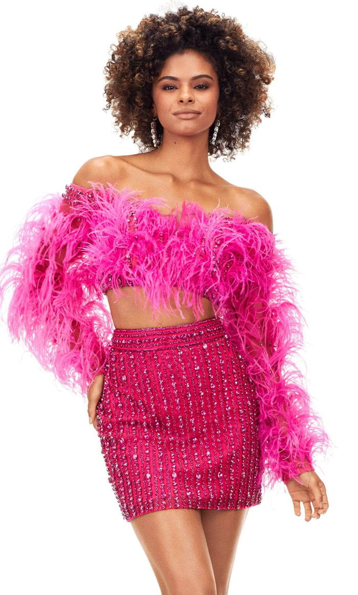 Ashley Lauren 4562 - Feathered Two Piece Short Dress Special Occasion Dress 0 / Hot Pink