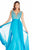 Ashley Lauren Plunging Evening Dress with Overskirt 1277 - 1 pc Turquoise in Size 2 Available CCSALE