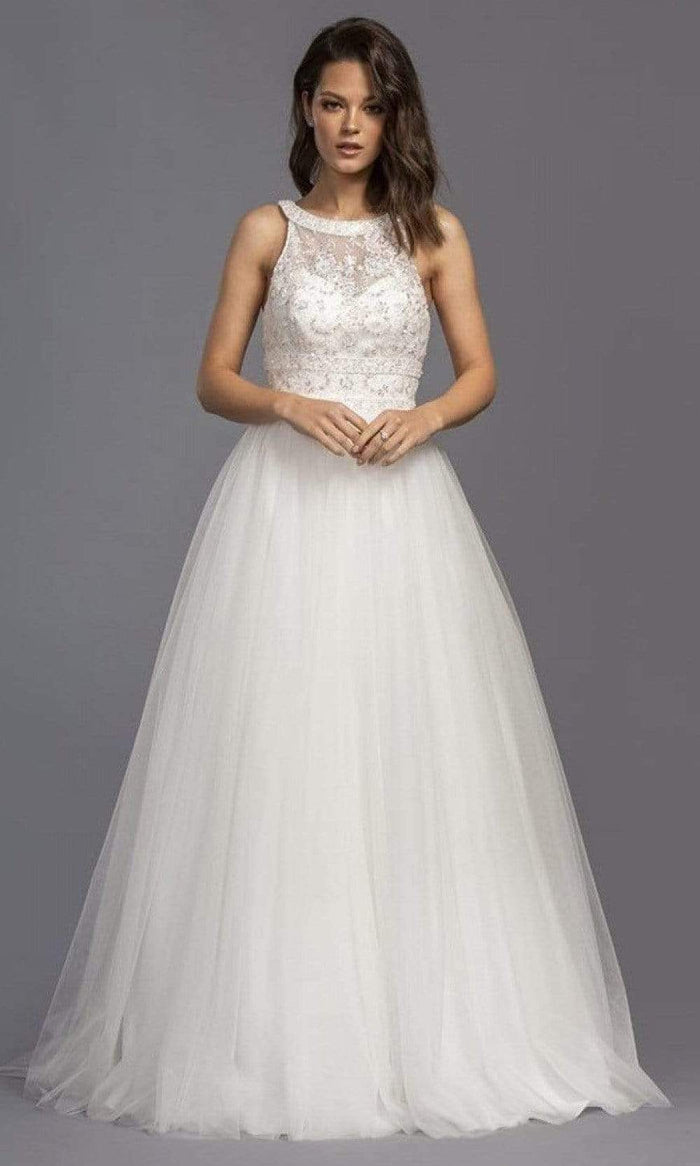 Aspeed Bridal - L2144 Halter Beaded Tulle A-Line Gown Wedding Dresses XXS / Off White