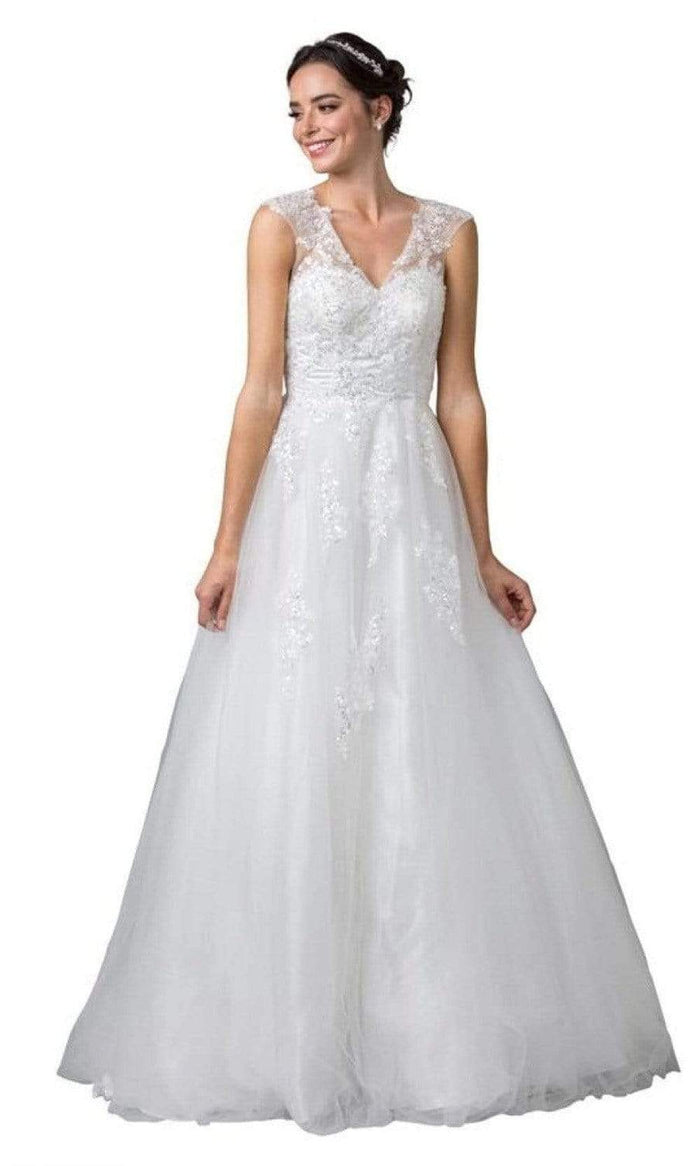 Aspeed Bridal - W2443 V Neck Classic Wedding Dress Wedding Dresses XXS / Off White