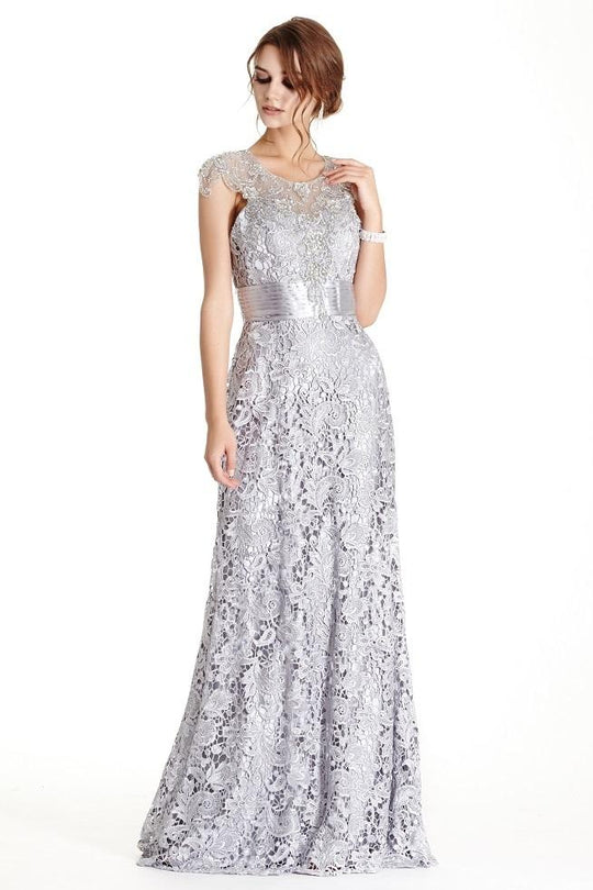 Aspeed Design Cap Sleeve Floral Lace Mother of Bride Dress L1711 CCSALE 2XL / Silver