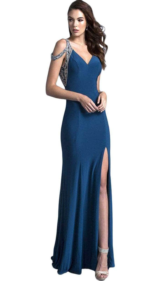 Aspeed Design - Cold Shoulder Sheath Prom Gown L2007 - 1 pc Black In Size XS and 1 pc Teal in Size XS Available CCSALE