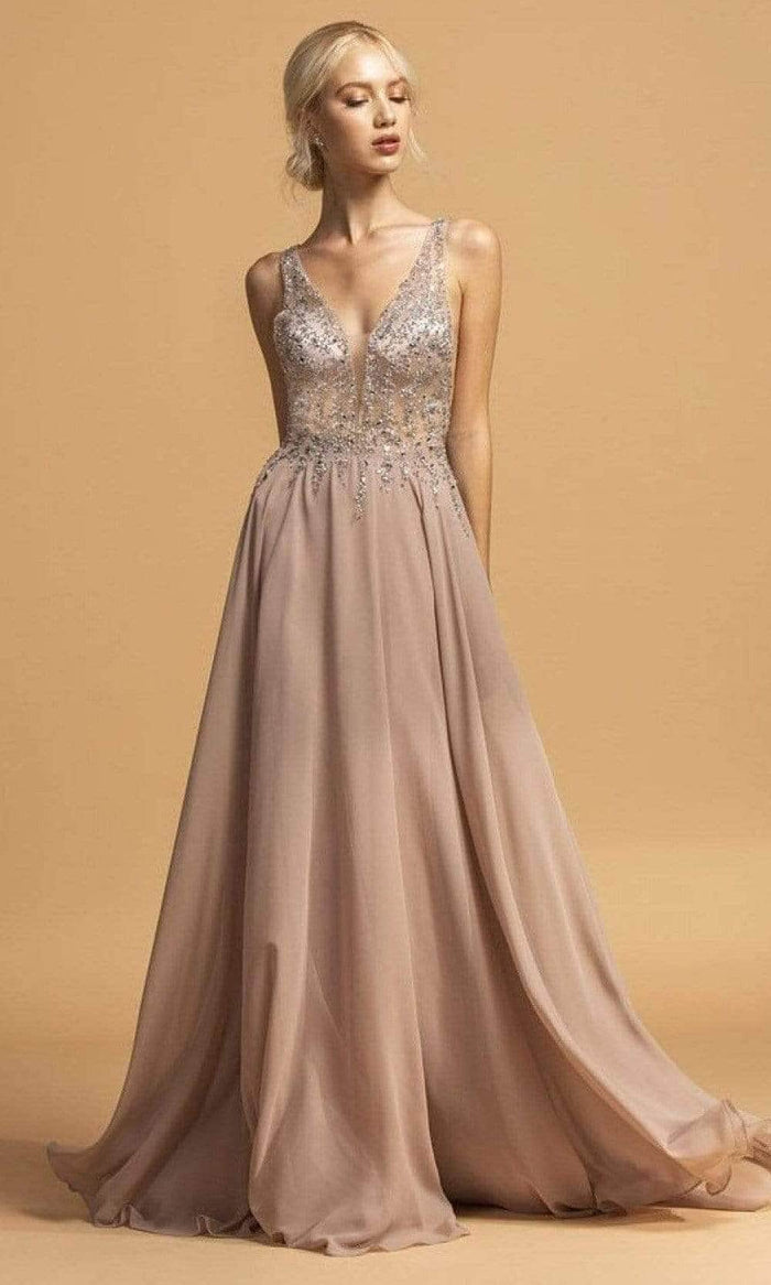 Aspeed Design - Crystal Ornate Chiffon Prom Dress L2207 - 1 pc Mauve In Size XS Available CCSALE XS / Mauve