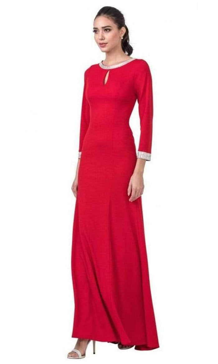 Aspeed Design - D374 Jewel-Trimmed Long Sleeve Dress Special Occasion Dress XXS / Red