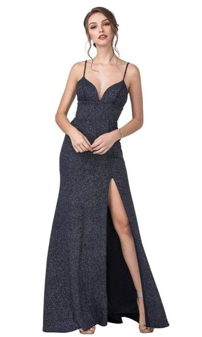Aspeed Design - D415 Spaghetti Strapped Glittered Dress Prom Dresses XXS / Navy