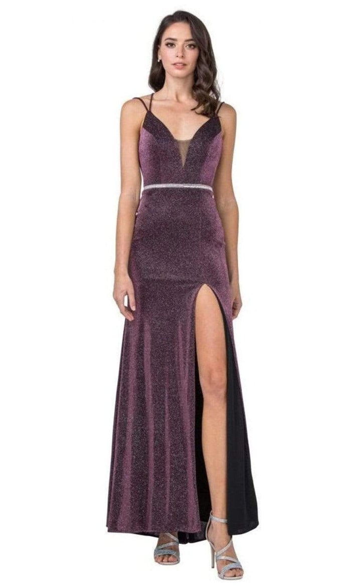 Aspeed Design - D418 Glittered Strappy Back Long Dress Evening Dresses XXS / Plum