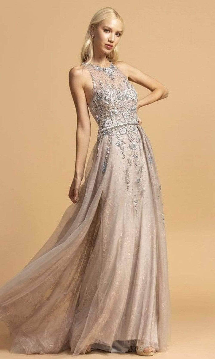 Aspeed Design - Halter Floral Beaded Prom Dress L2155