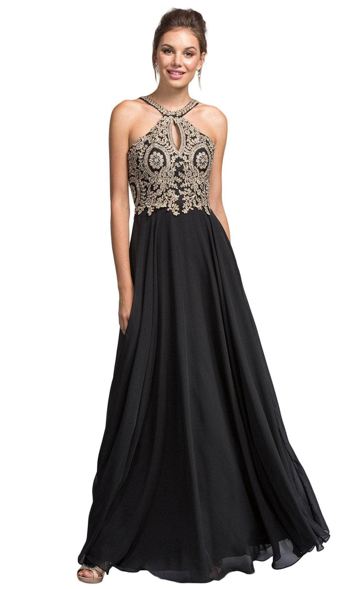 Aspeed Design - Halter V-Back Long Prom Dress L1988 - 1 pc Champ-Gold In Size L Available CCSALE L / Champ-Gold