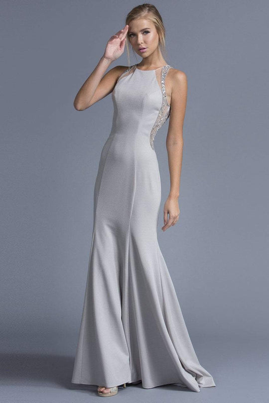 Aspeed Design L1944 Embellished Jewel Sheath Prom Dress CCSALE M / Silver