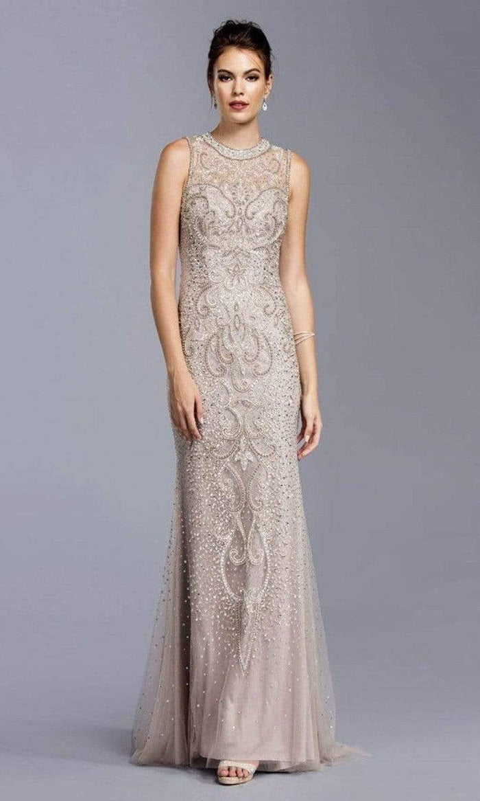 Aspeed Design - L1975 Beaded Jewel Neck Mermaid Dress Evening Dresses XXS / Champagne